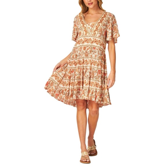 Bila Bohemian Paisley Dress in Orange and Cream - Picture 2 of 11